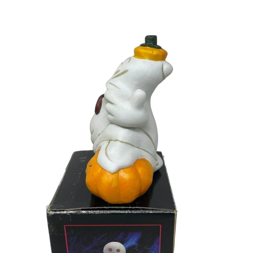 Vintage Ceramic Porcelain Bisque Halloween Ghost Lantern Tealight‎ Candle Holder